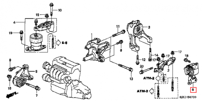 Soportes de motor de goma de la transmisión 50850-SFE-003 Honda Odyssey 2,4 L RBI 2005-2008